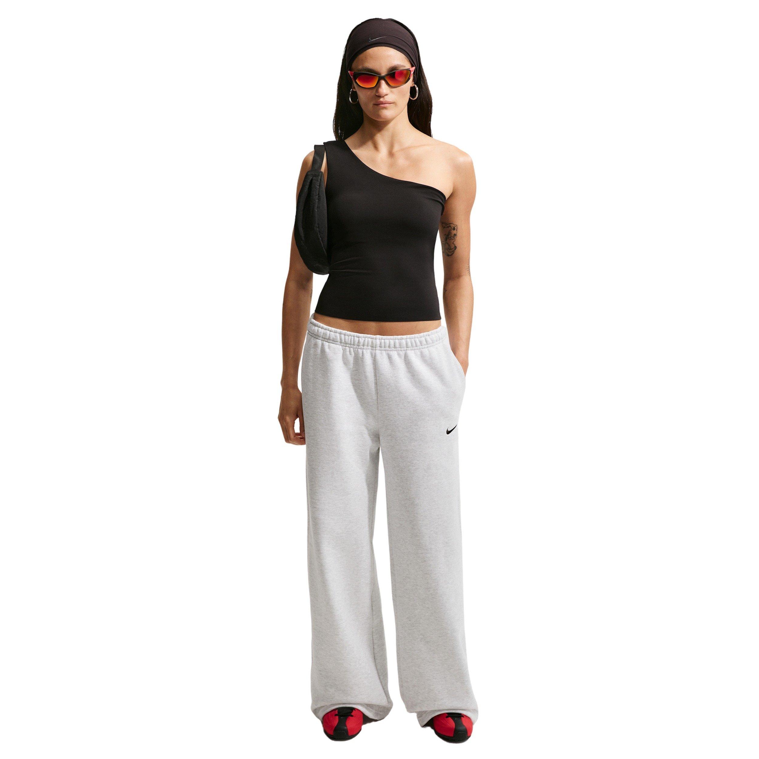 Nike Women's Studio Fleece Med-Weight Mid-Rise Wide-Leg Pants - BROWN/BLACK